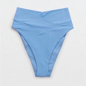 Aerie Crossover High Cut Cheeky Bikini Bottom Light Blue